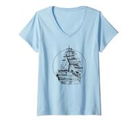 Mujer Barco del Siglo XVIII fragata Marinero Ventilador de Vela Camiseta Cuello V