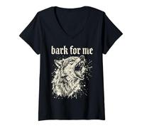 Mujer Bark For Me Blackletter Fierce Angry Dog Graphic Camiseta Cuello V