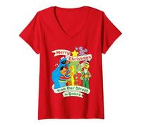 Mujer Barrio Sésamo Árbol de Navidad Galleta Bert Ernie Elmo Abby Friends Camiseta Cuello V