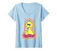 Mujer Barrio Sésamo Big Bird Diversión Cool Pose TV Show 80s Clásico 90s Camiseta Cuello V