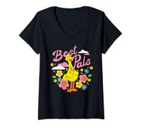 Mujer Barrio Sésamo Big Bird Mejores Amigos Buenos Amigos BFF Clásico Camiseta Cuello V