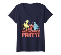 Mujer Barrio Sésamo Cookie Monster Big Bird Elmo Dance Party Retro Camiseta Cuello V