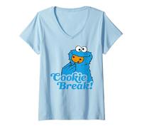 Mujer Barrio Sésamo Cookie Monster Break Time Trabajo Clásico Juego Camiseta Cuello V