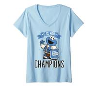 Mujer Barrio Sésamo Cookie Monster Campeón 60s Deportes Diversión Clásico Camiseta Cuello V