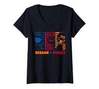 Mujer Barrio Sésamo Cookie Monster Elmo Big Bird Art Retro Collage Camiseta Cuello V