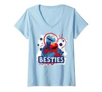 Mujer Barrio Sésamo Cookie Monster Elmo Mejor Amigo Retro Besties Camiseta Cuello V