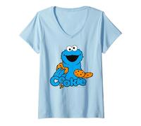 Mujer Barrio Sésamo Cookie Monster Mejores Galletas Feliz Clásico Pose Camiseta Cuello V