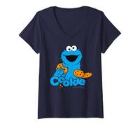 Mujer Barrio Sésamo Cookie Monster Mejores Galletas Happy Pose Clásico Camiseta Cuello V