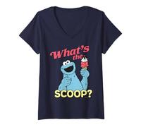 Mujer Barrio Sésamo Cookie Monster Summer Ice Cream Scoop Classic Camiseta Cuello V