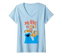 Mujer Barrio Sésamo Cookie Monstruo Dibujos Animados Leyenda Grande Retro Camiseta Cuello V