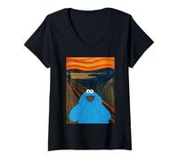 Mujer Barrio Sésamo Cookie Monstruo Grito Parodia Munch LOL Clásico Camiseta Cuello V