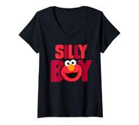 Mujer Barrio Sésamo Elmo Cuddle Cute Sweet Face Silly Boy Classic Camiseta Cuello V
