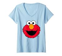 Mujer Barrio Sésamo Elmo Retro Comic Cute Face Cuddle Vibes Happy Camiseta Cuello V