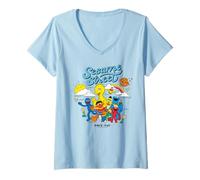 Mujer Barrio Sésamo Equipo Amigos Diversión al Aire Libre Buenos Tiemp Camiseta Cuello V