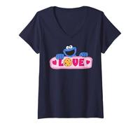 Mujer Barrio Sésamo Galleta Monstruo Amor San Valentín Corazón Divertido Camiseta Cuello V