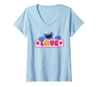 Mujer Barrio Sésamo Galleta Monstruo Amor San Valentín Corazón Retro Camiseta Cuello V