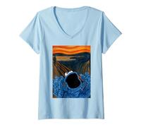Mujer Barrio Sésamo Galleta Monstruo Grito Parodia Pintura Clásica Camiseta Cuello V