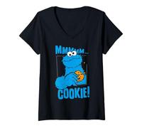 Mujer Barrio Sésamo Galletas Monstruo Deliciosas Galletas Happy Pose Retro Camiseta Cuello V