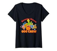 Mujer Barrio Sésamo Halloween Boo Crew Trick Treat Scary Fun Retro Camiseta Cuello V