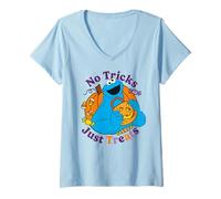 Mujer Barrio Sésamo Halloween Galleta Monstruo Truco Trato Retro Diversión Camiseta Cuello V
