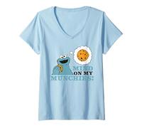 Mujer Barrio Sésamo Monstruo Galleta Feliz Hambriento Clásico Munchies Camiseta Cuello V