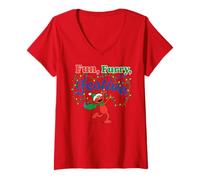 Mujer Barrio Sésamo Navidad Elmo Luces Divertidas Deseos Temporales Clásico Camiseta Cuello V