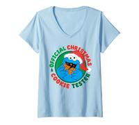 Mujer Barrio Sésamo Navidad Monstruo Galleta Navidad Clásico Santa Camiseta Cuello V