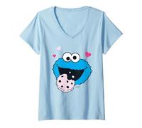 Mujer Barrio Sésamo Nostálgico Monstruo Galleta Retro Hambriento Diseño Camiseta Cuello V