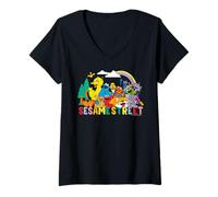 Mujer Barrio Sésamo Personaje Arte Buenos Amigos Equipo Pose Clásico Camiseta Cuello V