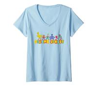 Mujer Barrio Sésamo Personajes Amigos Pose Divertido Dibujos Animados Retro 90's Camiseta Cuello V