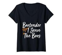 Mujer Bartender de Halloween I Serve The Boos Funny Camiseta Cuello V