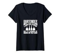 Mujer Bartender Fix Stupid Humor Cita Divertida Cumpleaños Camiseta Cuello V