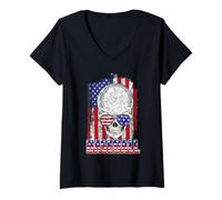Mujer Baseball American Flag Skull Sunglass Patriotic 4th July Camiseta Cuello V
