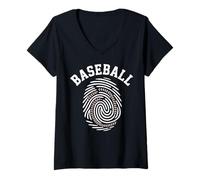 Mujer Baseball DNA Baseball Is In My Fingerprint Funny Game Camiseta Cuello V