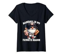 Mujer Baseball Is My Favorite Season Baseball Gnome With Sayings Camiseta Cuello V
