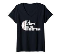 Mujer Baseball Mom Siempre Seré Su Mayor Fan Camiseta Cuello V