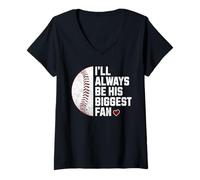 Mujer Baseball Mom Siempre Seré Su Mayor Fan Camiseta Cuello V