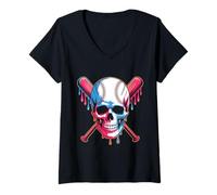Mujer Baseball Skull With Crossed Bats Dripping Camiseta Cuello V
