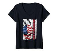 Mujer Basketball Dad American Flag Skull Patriotic 4th of July Camiseta Cuello V