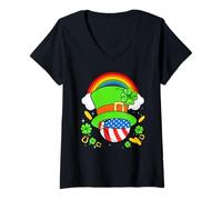 Mujer Basketball St Patricks Day Leprechaun Hat USA Flag Rainbow Camiseta Cuello V