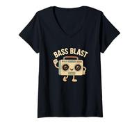 Mujer Bass Blast. Estilo Retro Boombox, Vintage. Camiseta Cuello V