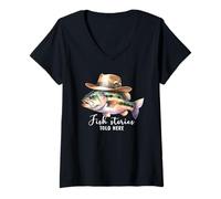Mujer Bass | Historias de Peces contadas aquí Camiseta Cuello V