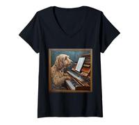 Mujer Basset Fauve de Bretaña Piano Dog Camiseta Cuello V