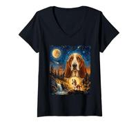 Mujer Basset Hound Aullando a la Luna Vintage Dog Camiseta Cuello V