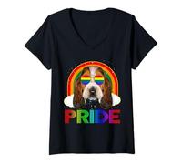 Mujer Basset Hound Dog LGBT Rainbow Gay Lesbian Funny LGBTQ Pride Camiseta Cuello V