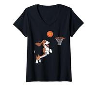 Mujer Basset Hound Playing Sports Animal Dog Basketball Camiseta Cuello V