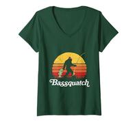 Mujer Bassquatch! Funny Bigfoot Fishing Outdoor Retro Camiseta Cuello V