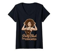 Mujer Bastante Negro Educado Afro Pin Up Chica Melanated Camiseta Cuello V