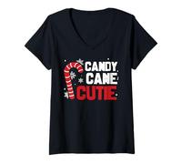 Mujer Bastón de Caramelo Cutie Navidad Divertido a Juego Camiseta Cuello V