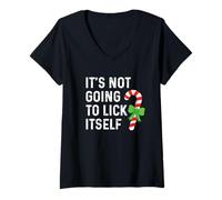 Mujer Bastón de Caramelo no va a lamerse a sí Mismo Navidad Humor Adulto Camiseta Cuello V